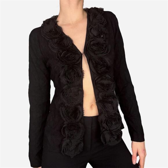 Black rose ruffle statement cardigan size medium from Red - Picture 1 of 8